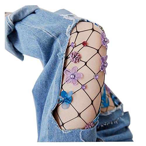 Image of Ulalaza Sparkle Hollow Out Letter Nude Colorful Rhinestone Hot Drilling Fishnet Pantyhose Tights for women Luminous