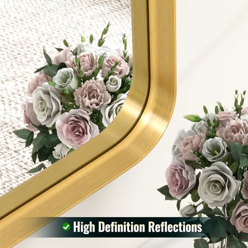 Easly EYVC-REAJ-2436-GD 36 X 24 Inch Gold Bathroom Mirror For Wall,Aluminum Alloy Frame Rectangular Wall Mounted Mirror thumb #4