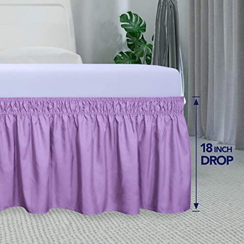 PureFit Wrap Around Ruffled Bed Skirt with Adjustable Elastic Belt - 18 Inch Drop Easy to Put On, Wrinkle Free Bedskirt Dust Ruffles, Bed Frame Cover for Twin, Twin XL and Full Size Beds, Lavender