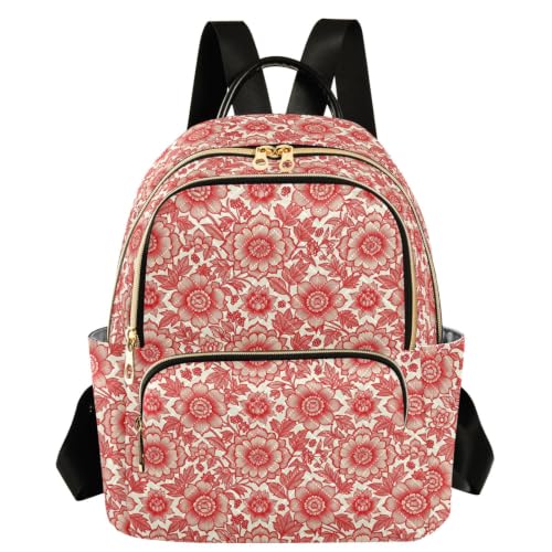 Mochila casual para mujer con estampado de flores rojas talla S