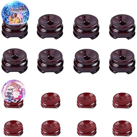 CHGCRAFT 16pcs 2 Sizes Crystal Ball Bases, Crystal Ball Stand Natural Wooden Display Stand Base for Christmas Ball Sphere Globe, Home, Office Desktop Ornaments Cover