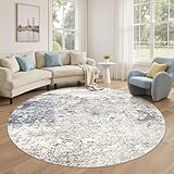 DMOYEST 6ft Round Area Rug Living Room Rugs - 6x6 Washable Large Soft Indoor Modern Abstract Low Pile Rug Carpet for Bedroom Dining Room Farmhouse Home Office - Beige Blue