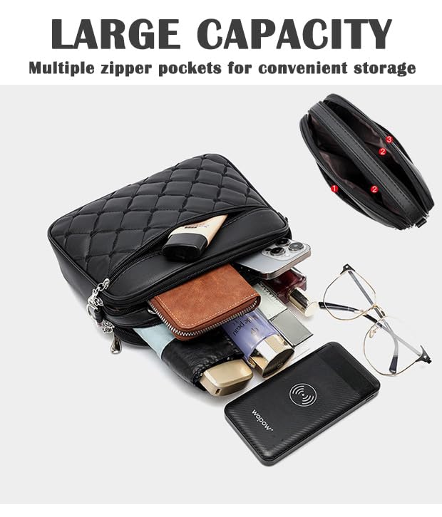 Small Quilted Crossbody for Women purse,vegan leather Multi-layer Shoulder Handbag with Adjustable strap4