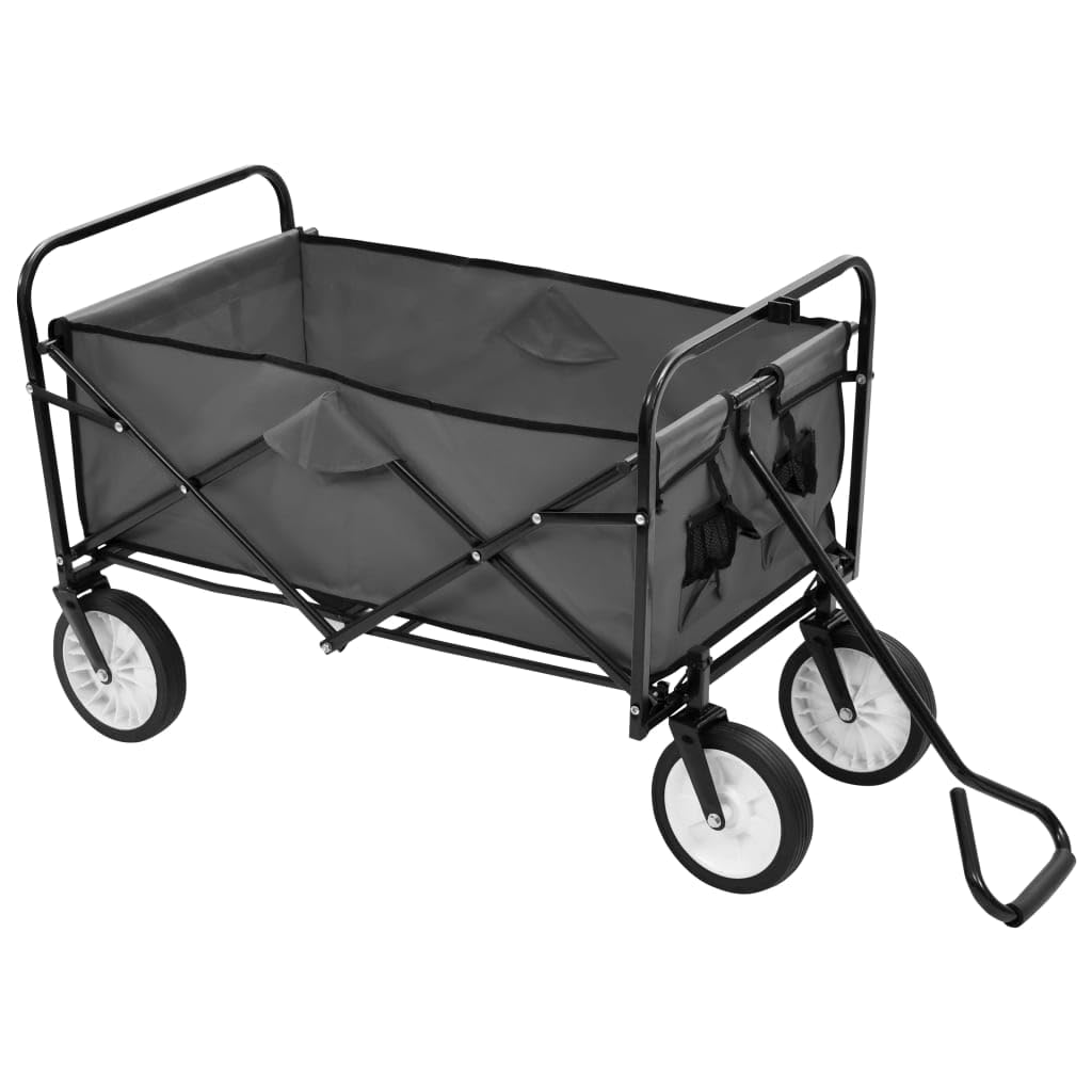 Carrello pieghevole in acciaio con portata di 75 kg, ruote anteriori girevoli a 360° e maniglia imbottita per un facile trasporto di carichi in giardino o in casa.