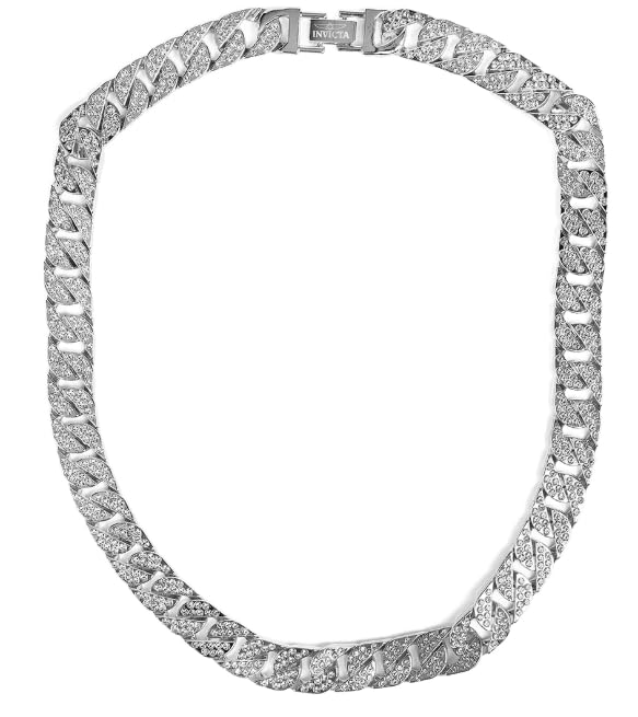 80863 Element Silver Stainless Steel Iced Out Cuban Chain Men's Bracelet