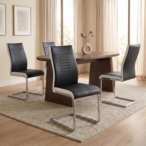IDIMEX Lot de 4 chaises de Salle à Manger ou Cuisine Loano, Chaise Cantilever avec Assise rembourrée et piètement en métal chromé, Noir et Gris