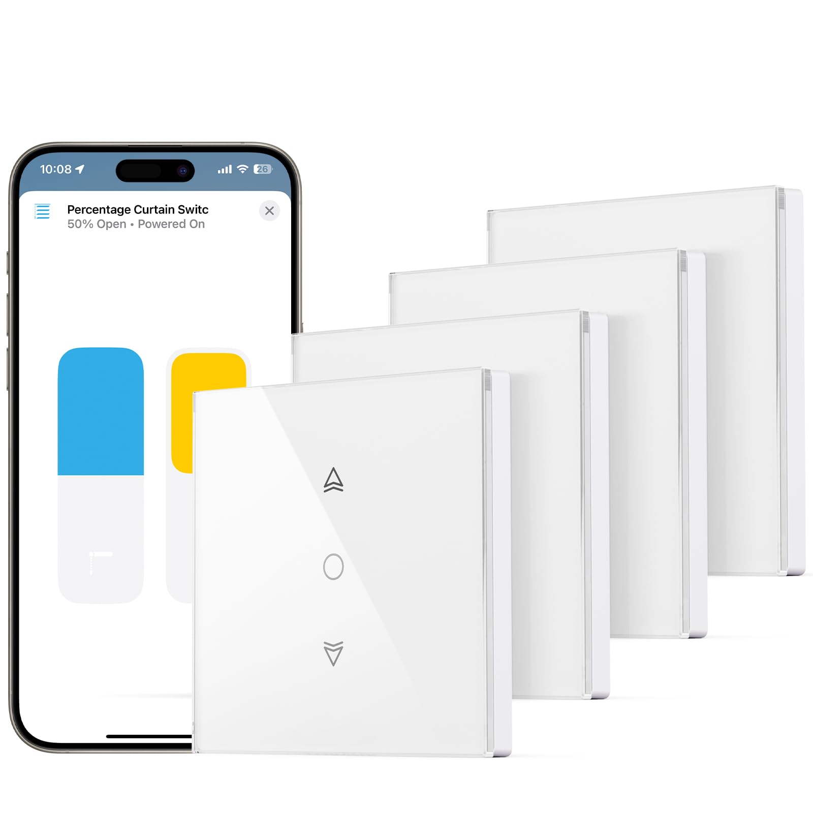 Maxcio Interruttore per tapparelle WiFi Connected, Interruttore per tende Compatibile con HomeKit, Alexa e Google Home, Controllo percentuale, Controllo remoto e Controllo vocale (4 Packs)