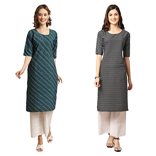 Image of Pinkmint Women's Crepe Digital Print Straight Kurta [Pack of 2]