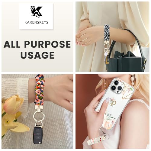 Image of Scrunchie Keychain Wristlet, Key Chain for Car Keys with D Ring, Stretchy Phone Charms with Tether Tab for Women.