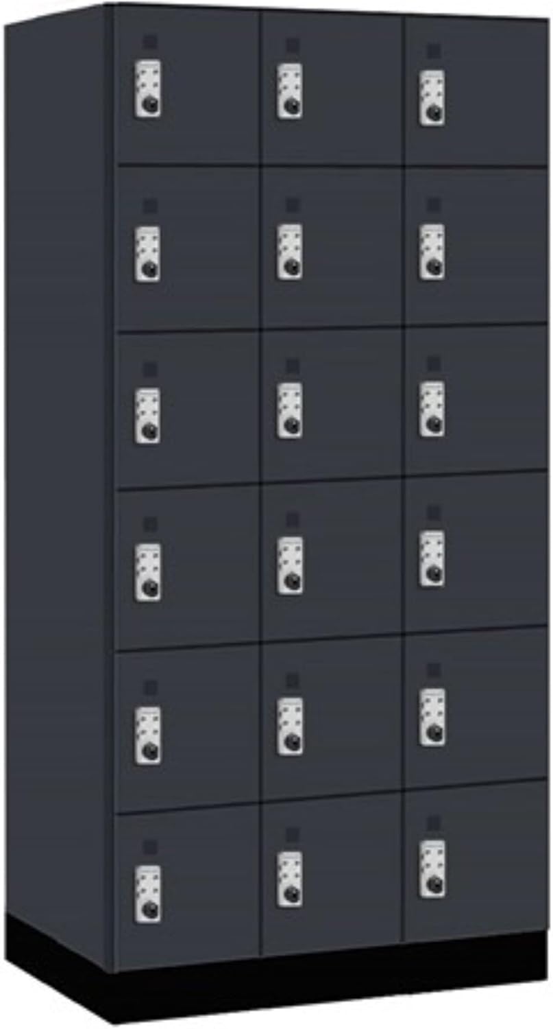 Salsbury 12" Wide Premier Wood Locker-Six Tier Box Style-3 Wide-6 Feet High-21 Deep-Carbon Mesh-Silver Resettable Combination Locks
