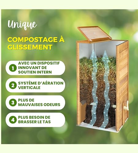 Bac à compost en bois 340 L avec plaque de fond et aération - 5