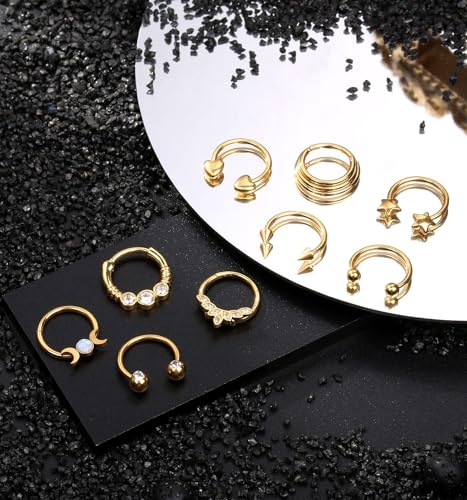 Septum Rings 16g Gold Plated Septum Piercing Nose Ring for Women Clicker Daith Piercings v4