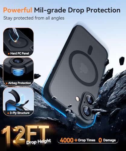 Image of CANSHN Magnetic for iPhone 16 Plus Case, Upgraded [Full Camera Protection] [Compatible with Magsafe] [Translucent Matte] Shockproof Protective Phone Case for iPhone 16 Plus - Black