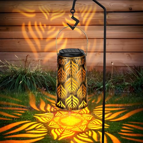 Palm Leaves Outdoor Solar Lantern w/2 Color Temperatures, Waterproof Solar Lights, Hanging Yard...