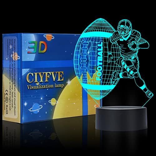 SHANJIANKE Football 3D Lamp Optical Illusion Night Light - 7 Colors Auto Gradient Night Light, Acrylic and ABS Base Optical Illusion Nightlight, Decorating Room, Children's Holiday Gifts
