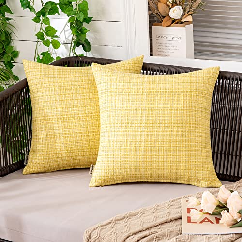MIULEE Outdoor Waterproof Throw Pillow Covers Decorative Farmhouse Water Resistant Cushion Covers for Tent Patio Garden Couch Sofa Pack of 2 18x18 Inch Yellow