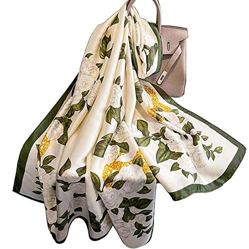 Silk Feeling Long Satin Scarf Fashion Beach Scarf Shawl Check Style Sunscreen Shawls Wraps-Lightweight Pattern