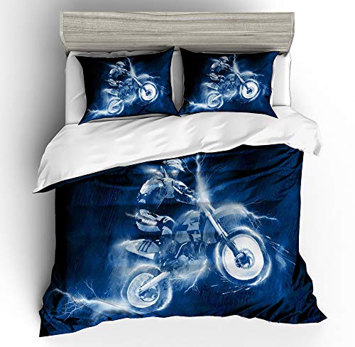 IHEARTYOU WishIV Lighting Strom Motocross Racer Bedding Set for Teen Boys Motorcycle Pattern