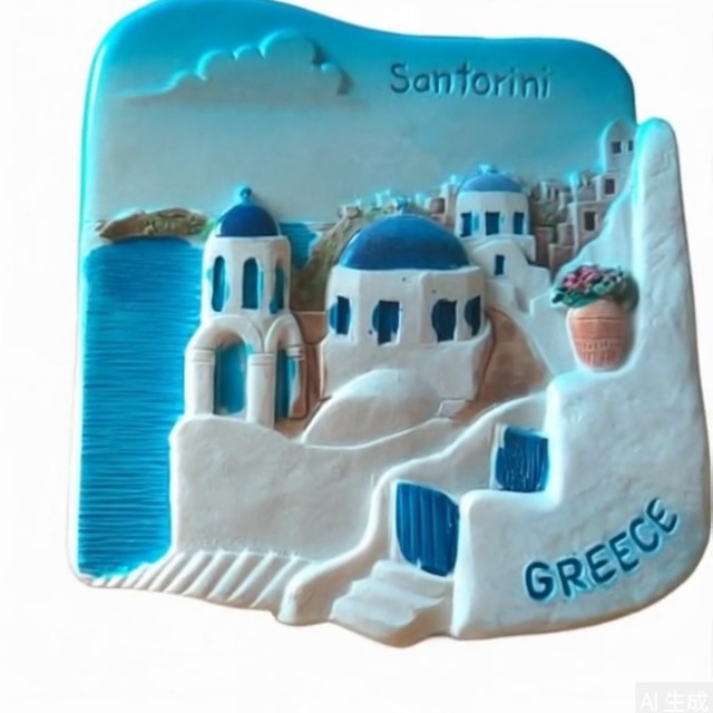Imán decorativo resina 3D Santorini 7cm x 6cm miniatura 2