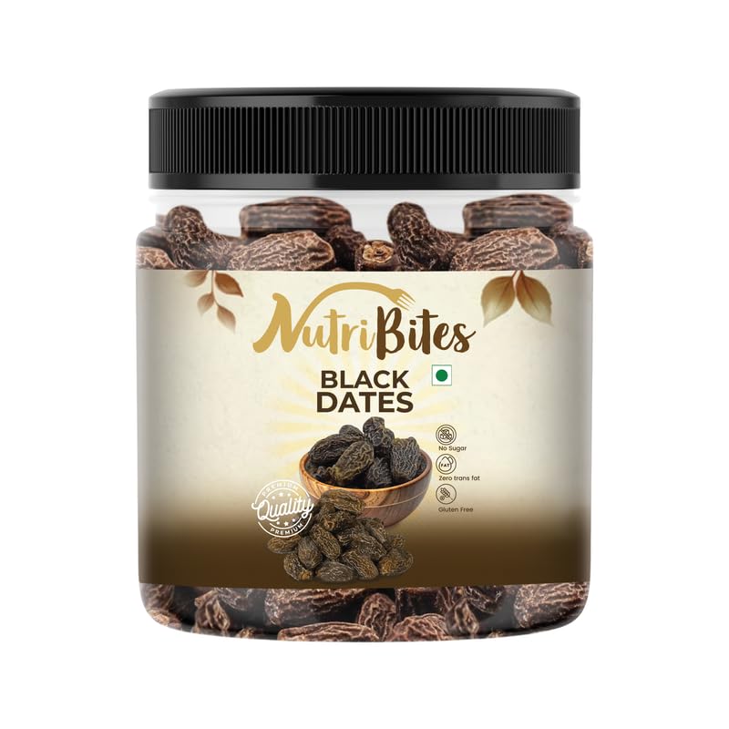 Image of NutriBites Premium Black Dry Dates 1KG | Black Sukha Khajoor | Premium Kala Chuara Khajoor | Used in Mithai, Prasad, and Homemade Sweets | kali kharek dry fruit | Natural Sweetener & Daily Nutrition