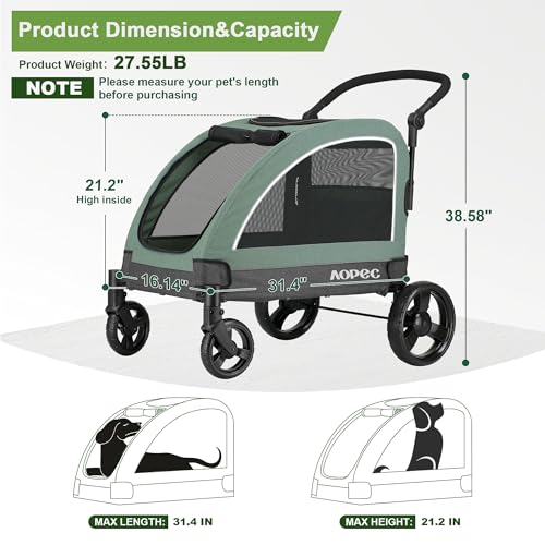 Image of Dog Stroller for Large & Medium Dogs, Dual Entry, 160 lbs Capacity, Green