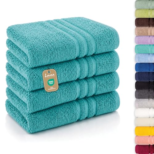 Lavea® Lot de 4 Serviettes de Bain 50x100 cm 100% Coton – Douces et Absorbantes – Parfaites comme Serviette Main, Essuie-Main ou Visage pour Maison,...