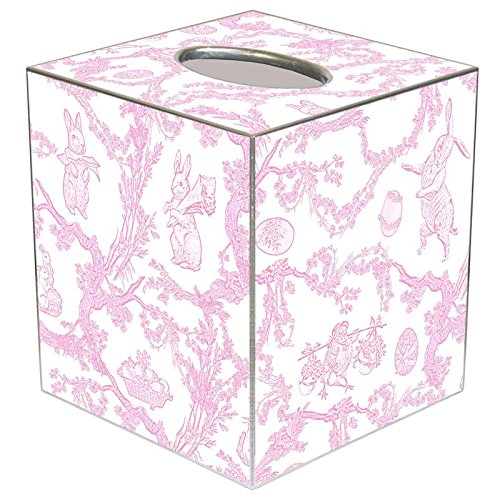 Pink Bunny Toile Paper Mache Tissue Box Cover