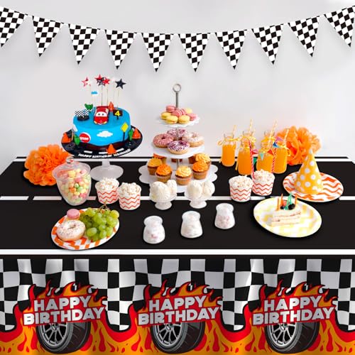 Image of Gatherfun Car Birthday Decorations Kit: Car Theme Party Supplies, Includes 2-Pack Racing Car -Themed Tablecloths for Kids & Boys' Racing Car Birthday, Disposable Table Covers 54 x 108 Inch