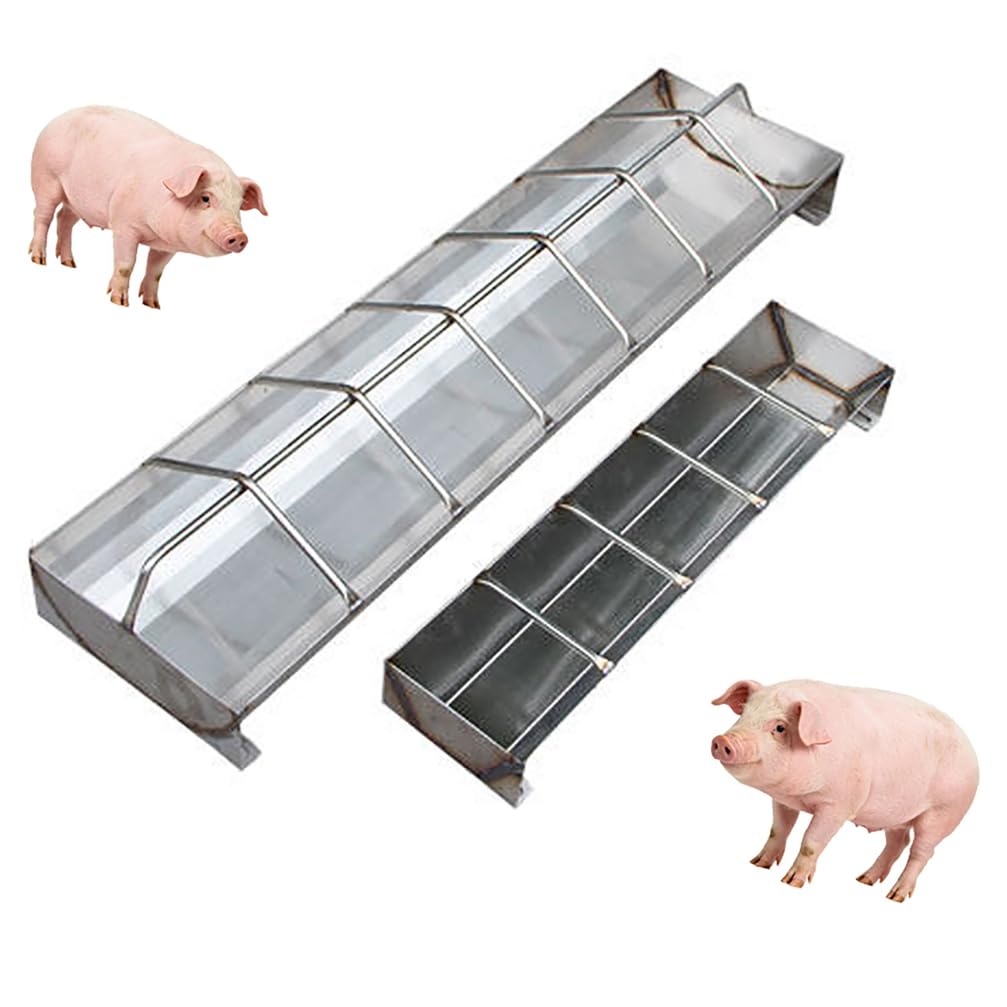 WYRNOBRX Hog Feeder Feeder Livestock Feed Trough Automatic Pig Feeder Stainless Steel, Separated Fence Feeder Trough, Multipurpose Poultry Trough for Pig Horse,Silver,Silver,L100*H10*W22