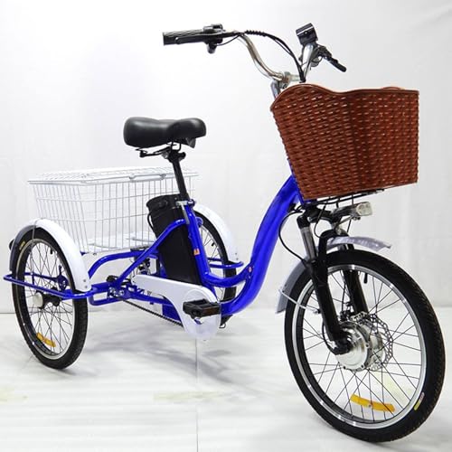 Bicicleta para adultos con cestas grandes y faro, múltiples modos de conducción, bocina, luz LED, para viajes diarios y compras, alta capacidad de carga