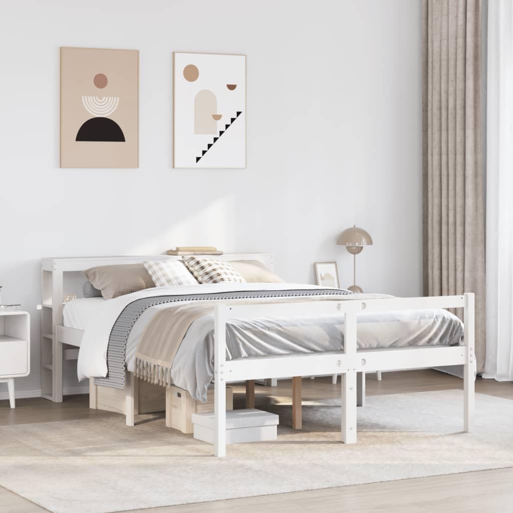 Massives Kiefernholz Seniorengerecht 44cm Einstiegshöhe Weiß 120x200 cm | Seniorenbett mit Kopfteil ohne Matratze Weiß 120x200 cm Massivholz Kiefer Bettgestell mit Stauraum