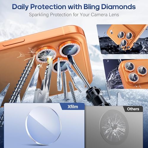 Image of for iPhone 17 Pro / 17 Pro Max Camera Lens Protector Bling, Individual Diamond Metal Ring with 9H Hardness, Scratch-Proof Camera Screen Protector, Stylish Accessories, Case Friendly (Orange)