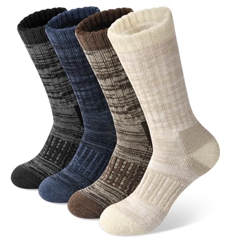 Justay 4 Pairs Merino Wool Socks for Women, Hiking Thermal Warm Winter Cozy Thick Boot Socks for Women Gifts