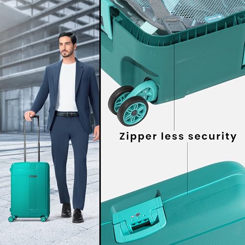 Image of CARLTON Vault | Cabin Trolley Bag, 55 Cm Small Hardsided Luggage | 8 Wheels, TSA Lock | Polypropylene | Premium Suitcase for Travel | 5 Year International Warranty | Green