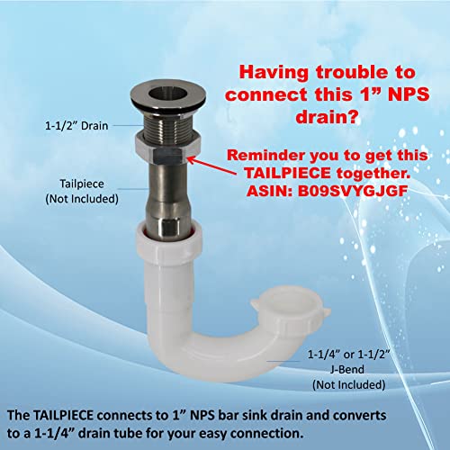 Leyso Stainless Steel Bar Sink Drain 1” Nominal Pipe Size 1" NPS Thread for 1-3/8" Sink Opening (1-1/2" Length Stainless Steel) by Leyso - Image 6