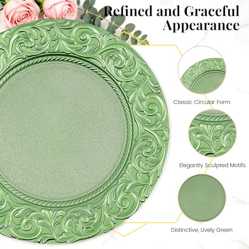 100 Platos cargadores redondos 13'' verdes reutilizables miniatura 2