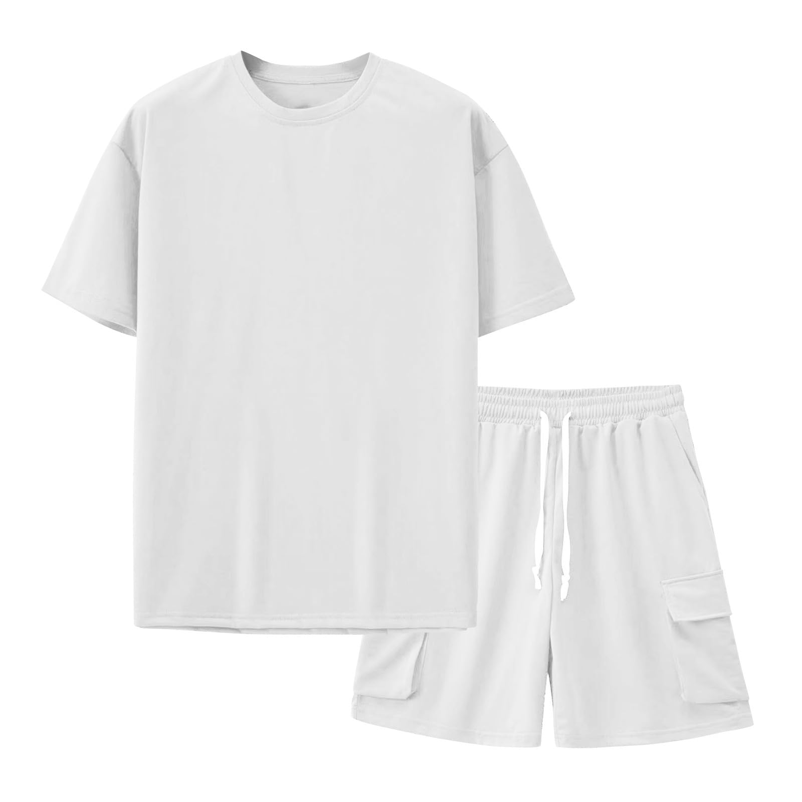 Generico Tuta Uomo Estiva Completo Uomo Casual 2 Pezzi, Maglietta a Maniche Corte e Pantaloncini Cargo, Outfit Uomo Estate Comodo per Viaggi, Passeggiate e Quotidiano