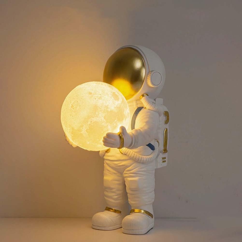 AoLa Lámpara de Mesilla de Noche LED Regulable con Interruptor de Cable Astronauta Luna Lámpara de Mesa 3D Print Luna Pequeña Lámpara 3000K/4000K/6000K Dormitorio Lámpara de Escritorio Decorativa