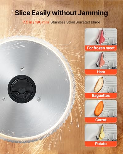 Image of VEVOR Meat Slicer, 7.5 inch 200W Electric Deli Slicer Machine with SUS420 Blade, 0-0.6 inch Adjustable Thickness, ETL Certified Home Food-Slicer for Meat, Ham, Baguett, Steak