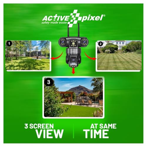 Image of Active Pixel 4mp 3 Screen PTZ Triple 4G Sim Wireless Outdoor Dual Lens CCTV Camera with Three Side View | 360 | Dark Vision | Motion Detection| Siren Alarm| Outdoor