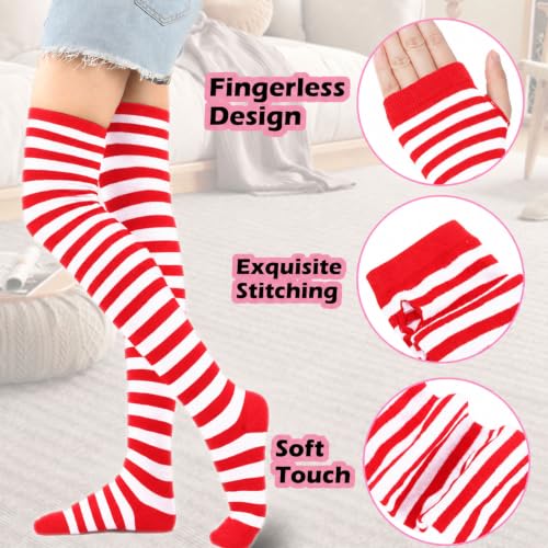 Image of Black and White Striped Arm Leg Warmers Sleeves Set Rainbow Socks Knee High Fingerless Gloves Hand Thigh Warm