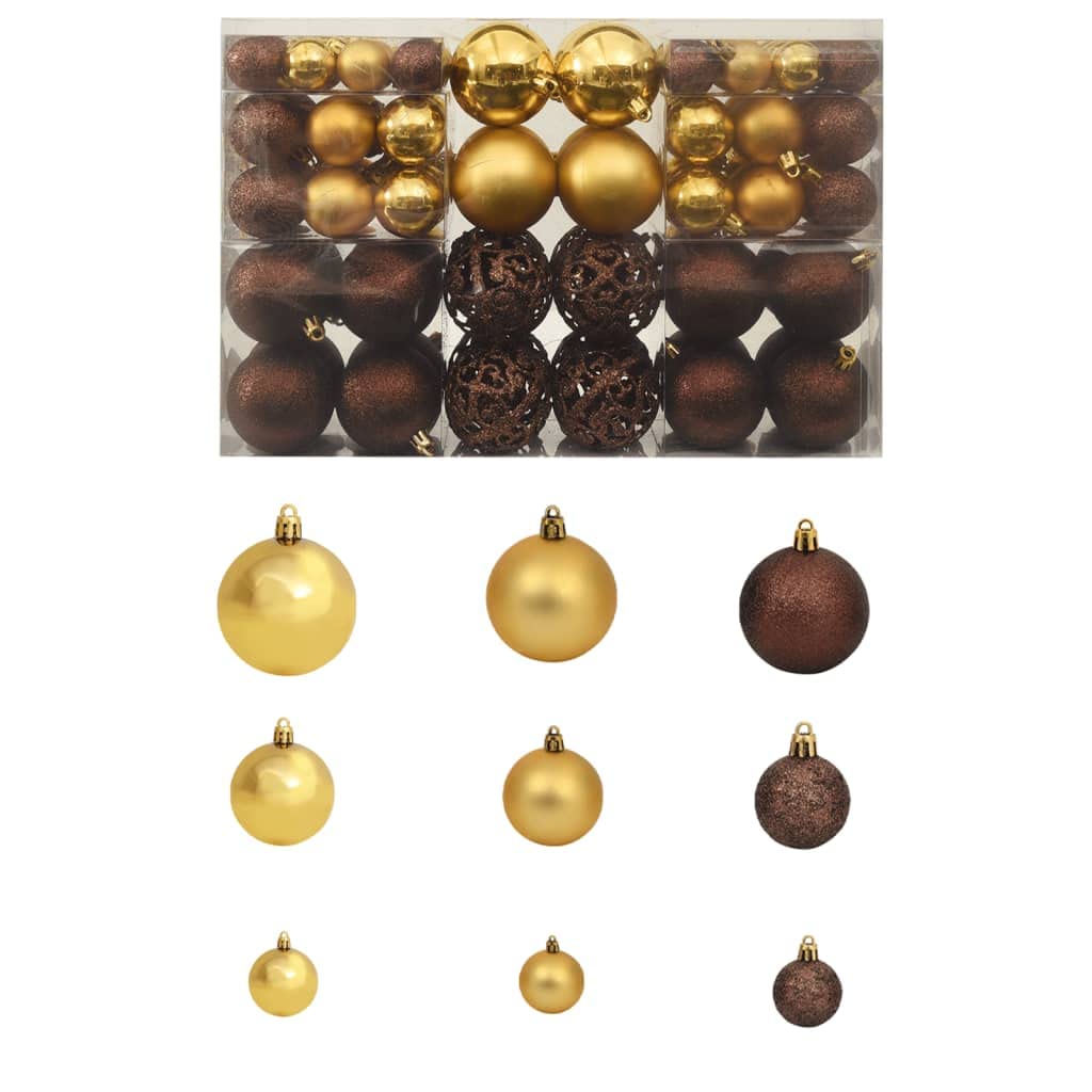Juego de bolas de Navidad (100 unidades, 3/4/6 cm), color marrón, bronce y dorado