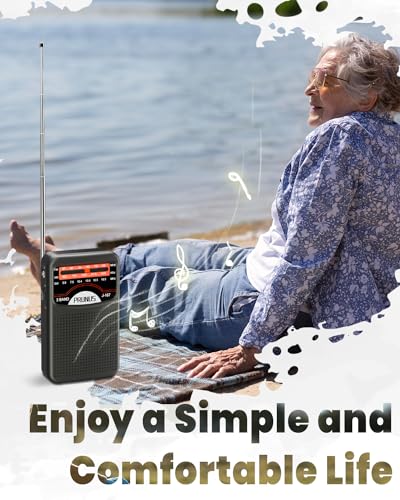 Image of PRUNUS Portable Radio AM FM with Rechargeable Battery, Earphone Jack, Handheld, Excellent Reception, Knob Easy to use, Tansistor, J-167