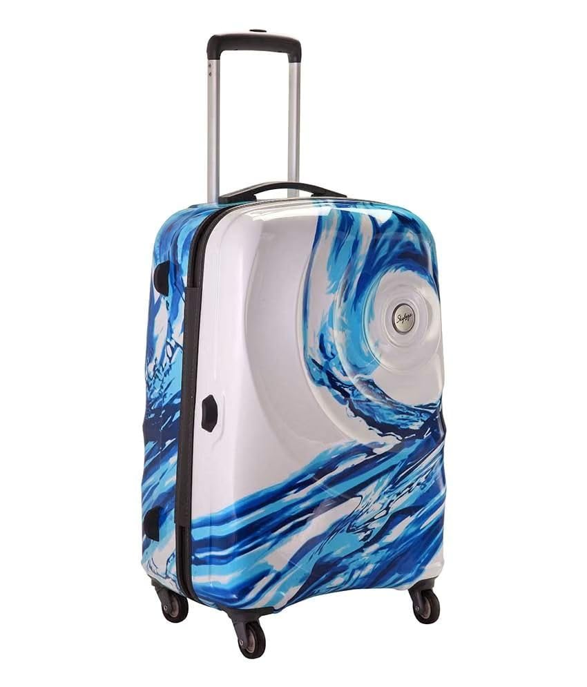 Image of Skybags Polypropylene Check-in Trolley Bag, 66cm | Medium Hard-Sided Luggage for Travel with Smooth 8-Spinner Wheel & Combination Lock | 5-Year International Warranty-White and Blue