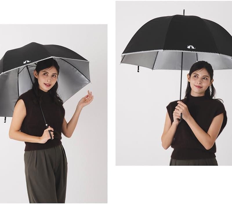 オカモト原宿店 日傘 uvカット 100 遮光 長傘 完全遮光 遮光率 100% 晴雨兼用傘 雨傘 猫柄 おしゃれ かわいい ドーム型 UVカット 紫外線遮蔽率 日焼け対策 99.9% 手開き レディース