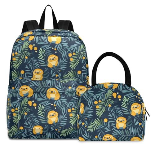 Backpack Lunch Box Set Large Capacity Travel Backpacks and Insulated Lunch Bag for Commute Hiking Picnic Sloth Pattern Print