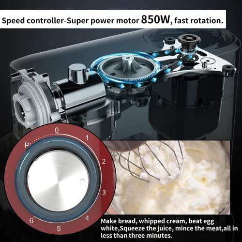 Nurxiovo 3 In 1 Stand Mixer, 850W Tilt-Head 6.5Qt Kitchen Food Mixer, 6 Speed With Pulse Electric Mixer, Multifunction Standing Mixers, Meat Blender And Juice Extracter Red #TOP4