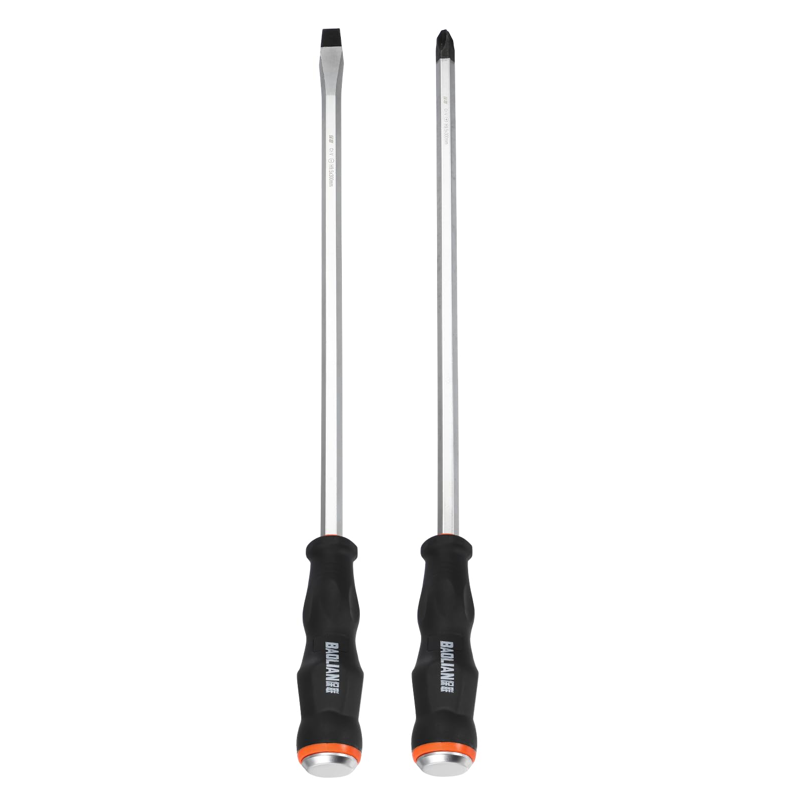 sourcing map 2Pcs Magnetic Screwdriver Set SL9.5/PH9.5 x 300mm CR-V Steel Go-Thru Phillips Slotted Screwdrivers with Striking Cap for Industry and Automobile Repair