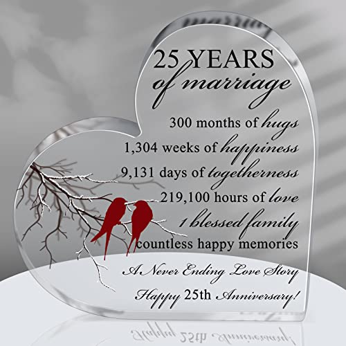 Qunclay 25th Years of Marriage Gift Wedding Anniversary Souvenir Heart Marriage Keepsake Decoration Present for Couple Parent Women Mom Husband Wife He She Friend Grandparents