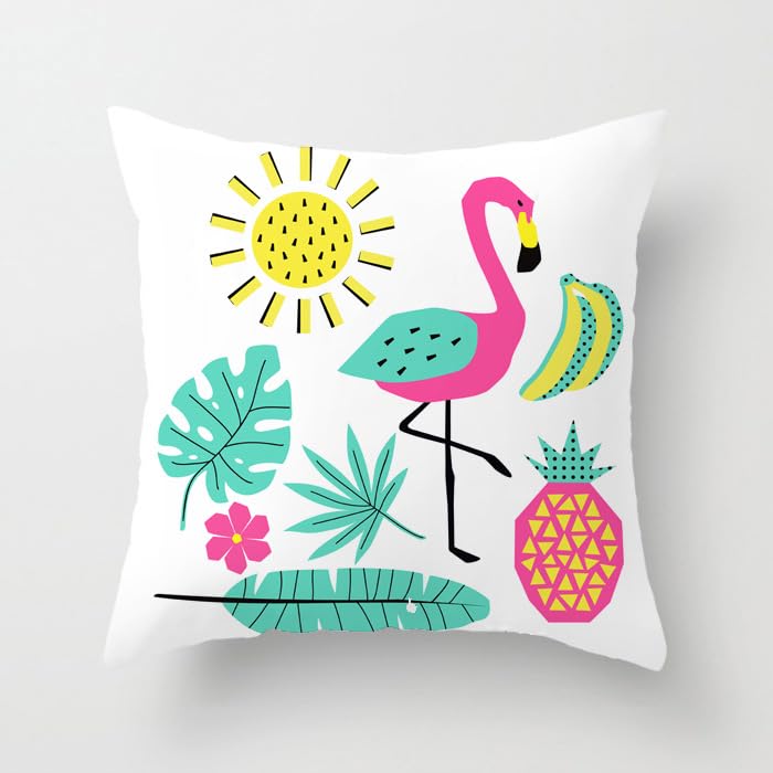 Cushions 60x60cm Sun Leaves Flamingo Cushions Cotton Linen Outdoor Cushions for Living Room Sofa Bedroom Office Cushion with Invisible Zipper Decorative Square Garden Cushions